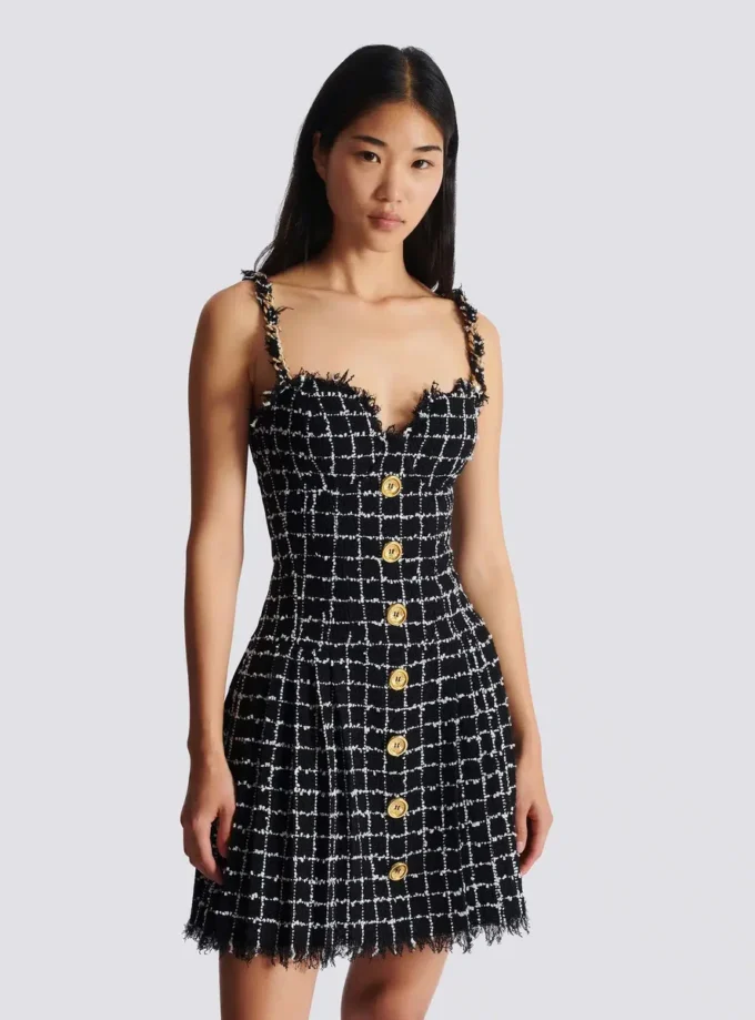Tweedkleid mit Kettenträgern