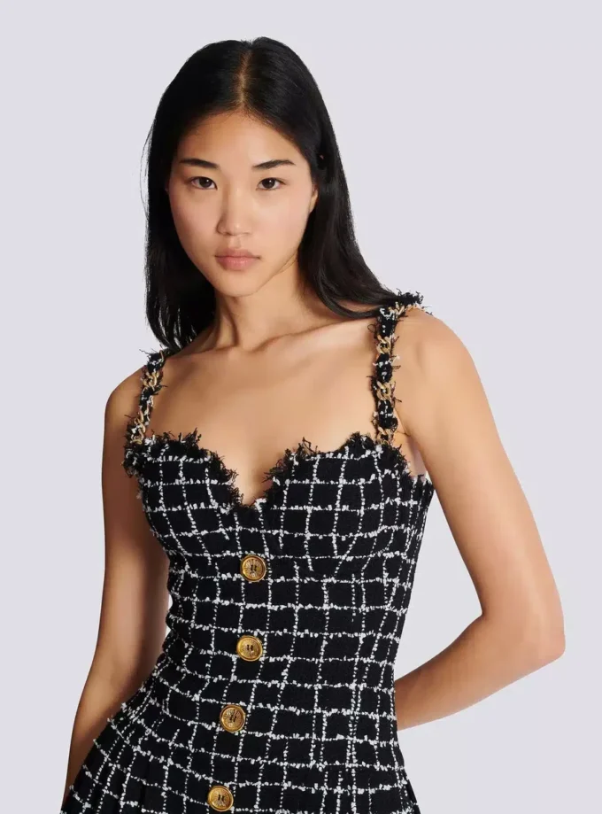 Tweedkleid mit Kettenträgern