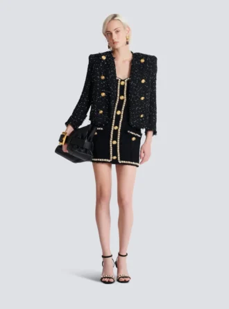 Tweedkleid mit Perlenbesatz