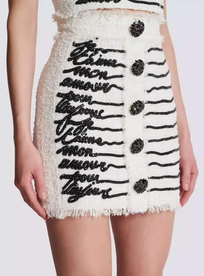 Tweedrock mit Love Letter-Stickerei Tweedrock mit Love Letter-Stickerei