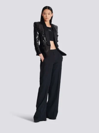 V-Ausschnitt-Jacke aus Glitzersatin