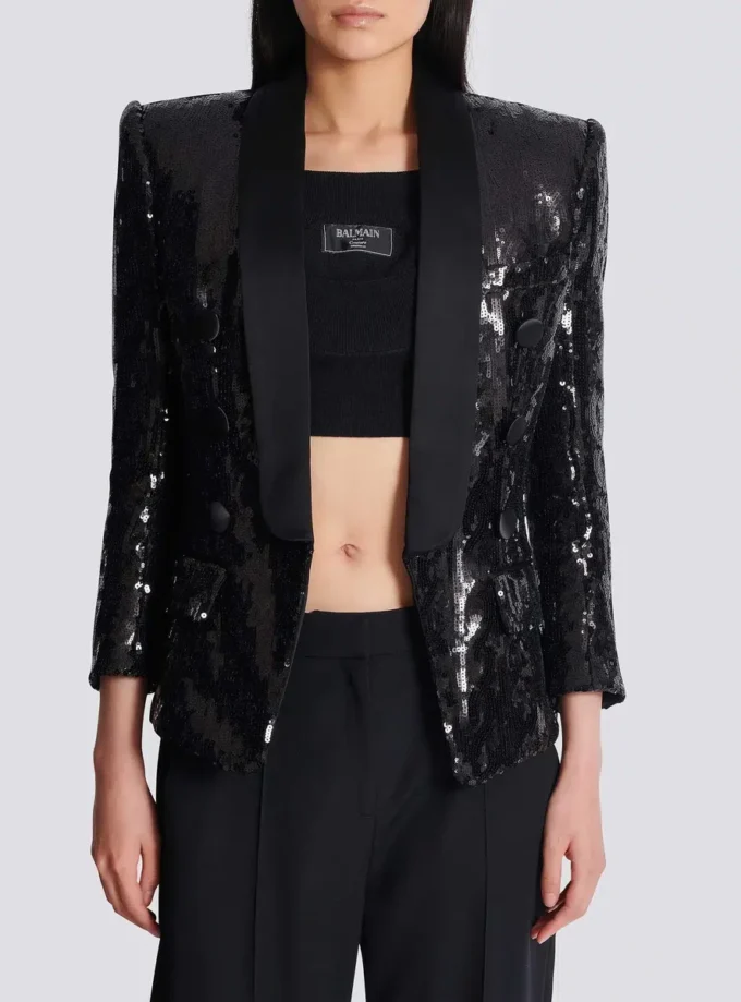 V-Ausschnitt-Jacke aus Glitzersatin