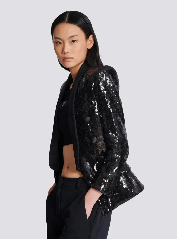V-Ausschnitt-Jacke aus Glitzersatin