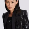 V-Ausschnitt-Jacke aus Glitzersatin