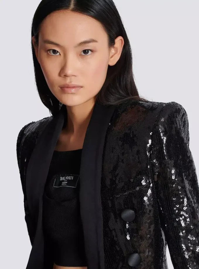 V-Ausschnitt-Jacke aus Glitzersatin