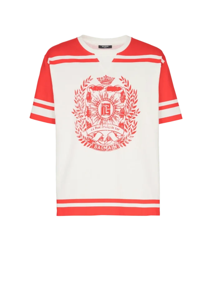 Varsity-T-Shirt mit Balmain Écusson-Print Varsity-T-Shirt mit Balmain Écusson-Print