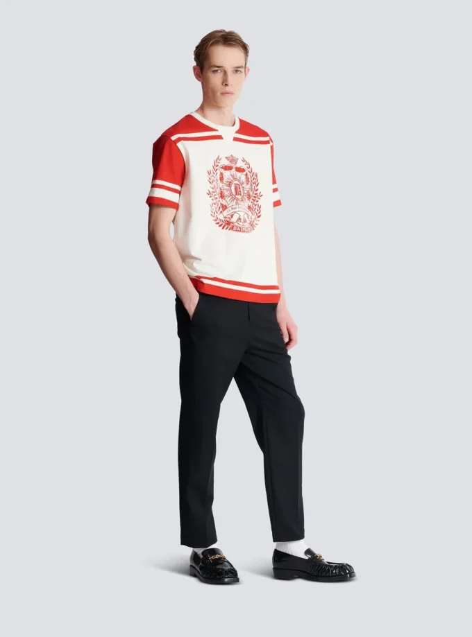 Varsity-T-Shirt mit Balmain Écusson-Print Varsity-T-Shirt mit Balmain Écusson-Print