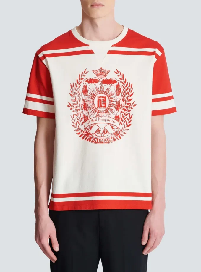 Varsity-T-Shirt mit Balmain Écusson-Print Varsity-T-Shirt mit Balmain Écusson-Print