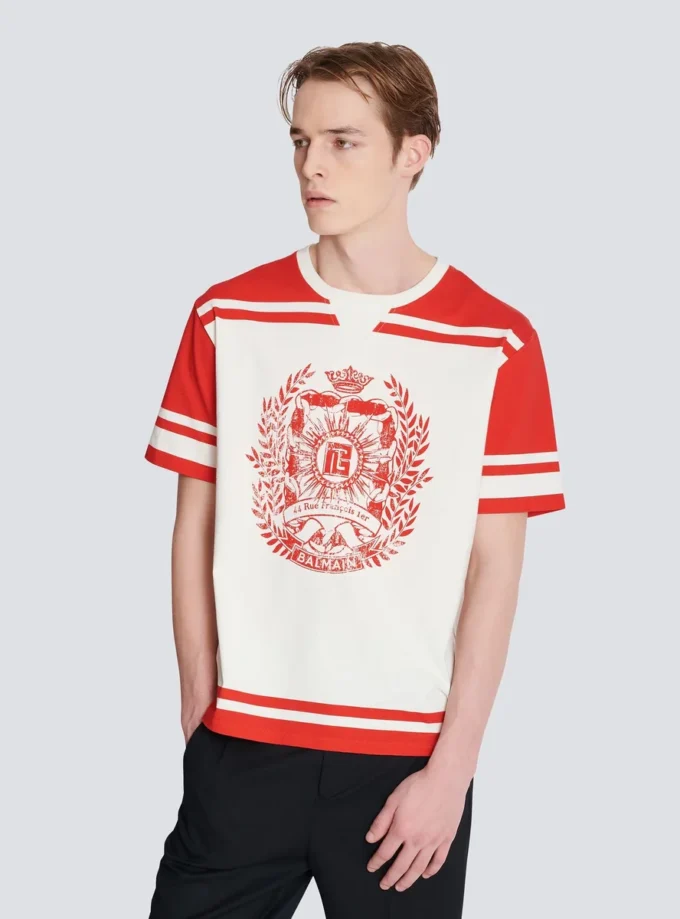 Varsity-T-Shirt mit Balmain Écusson-Print Varsity-T-Shirt mit Balmain Écusson-Print