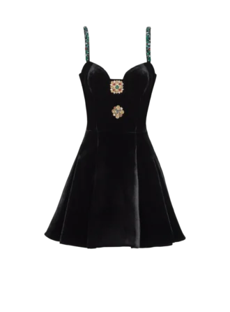 Verziertes Samtkleid mit Trägern