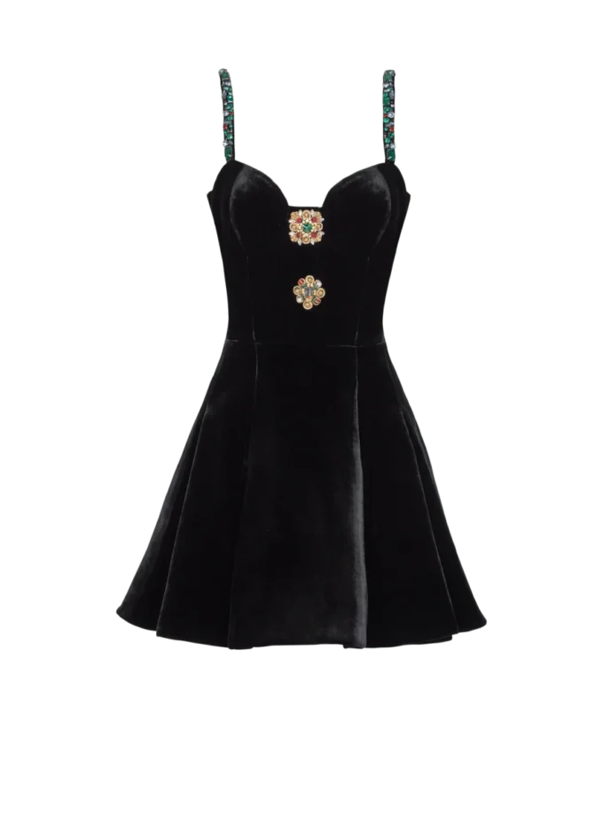 Verziertes Samtkleid mit Trägern Verziertes Samtkleid mit Trägern