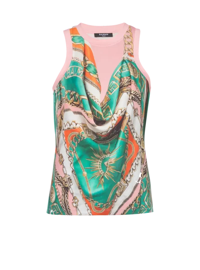 Weste mit Balmain-Foulard-Print im Trompe-l’œil-Stil