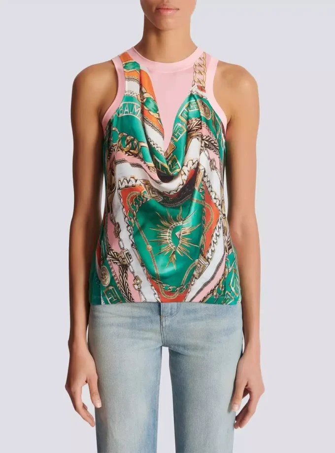 Weste mit Balmain-Foulard-Print im Trompe-l’œil-Stil
