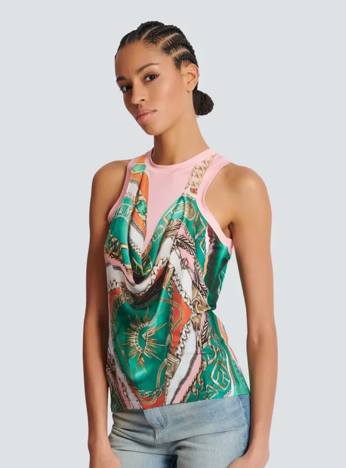 Weste mit Balmain-Foulard-Print im Trompe-l’œil-Stil