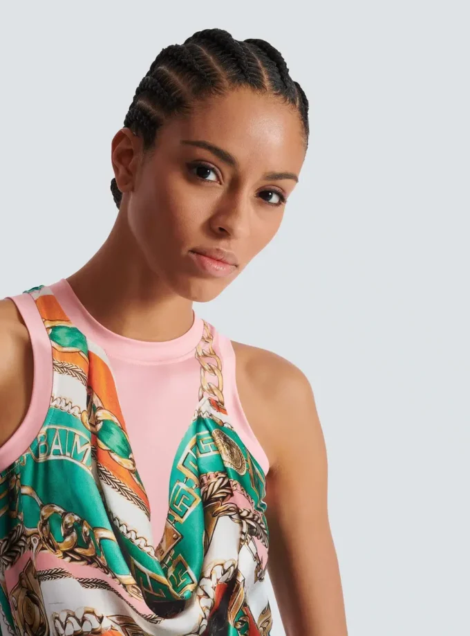 Weste mit Balmain-Foulard-Print im Trompe-l’œil-Stil