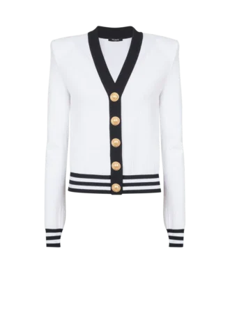 Zweifarbige Strickjacke mit Monogramm